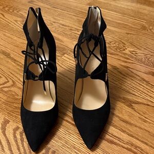 Elegant Ivanka Trump Black suede Women's Lace-Up Heels w back zipper. 8M.